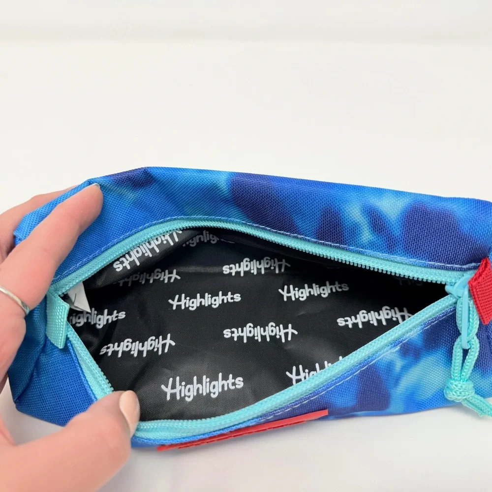 Highlights Blue Abstract Zipper Pencil Case School Supply Pouch Modern Style